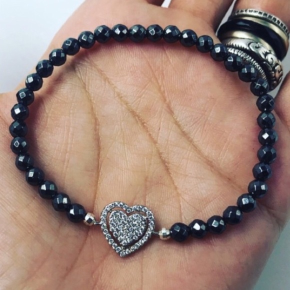 Sterling silver & white gold plated heart bracelet - Picture 2 of 8